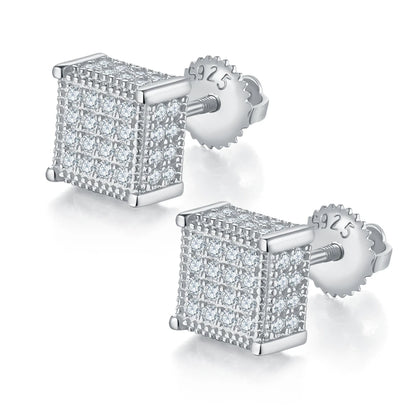 Shop HipHop Moissanite Earrings. 18K Gold Plated Silver.