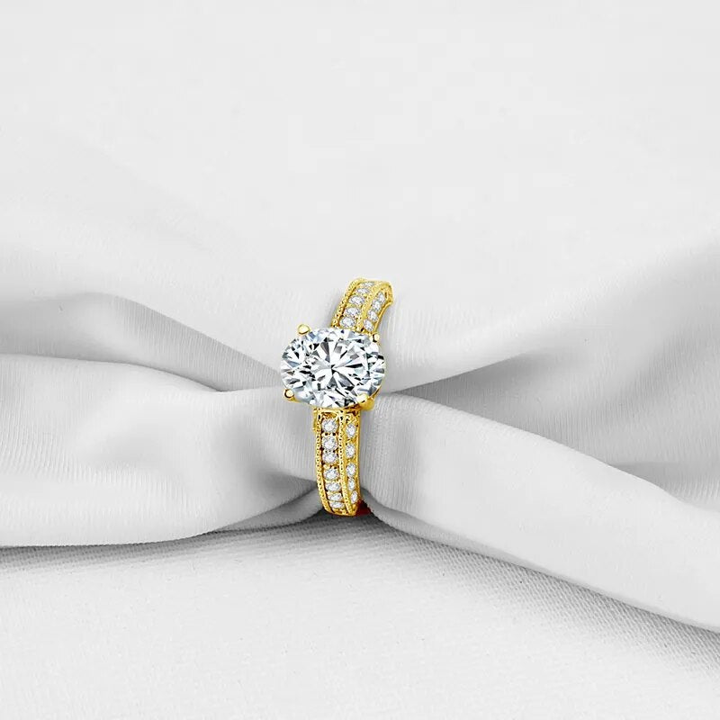 Luxury Gold Engagement Rings. 2.0 Carat. Oval Shaped Genuine Moissanite.