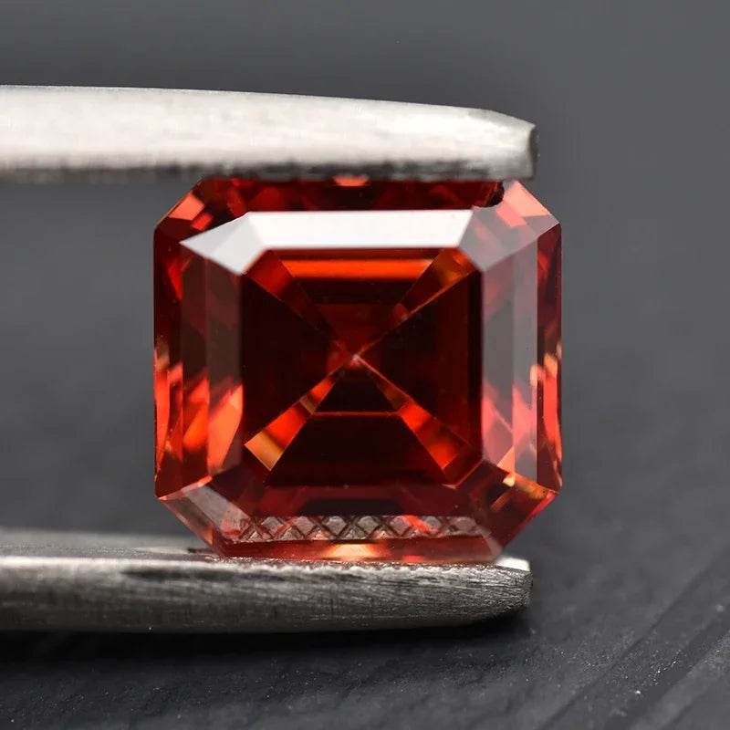 Colored Moissanite Gems. Garnet Color. Asscher Cut. 1.0 To 5.0 Carat.