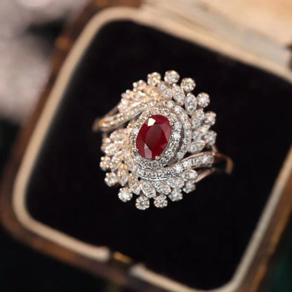 18K White Gold Ring with Natural Ruby & Real Diamonds.