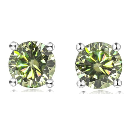 Colored Moissanite Earrings. 2.0 Carat. 18K White Gold Plated Silver.