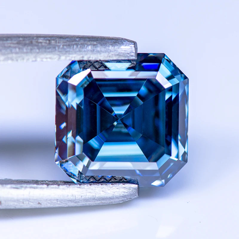 Colored Moissanite Gems. Royal Blue Color. Asscher Cut. 1.0 To 5.0 Carat.