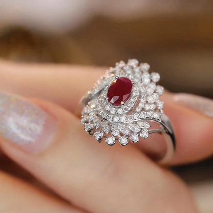 18K White Gold Ring with Natural Ruby & Real Diamonds.