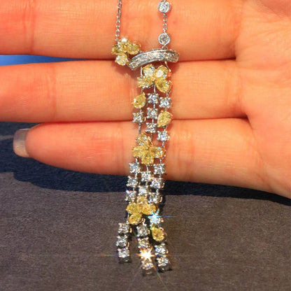 Yellow-White Diamond Necklace. 4.0 Carat Natural Diamonds.