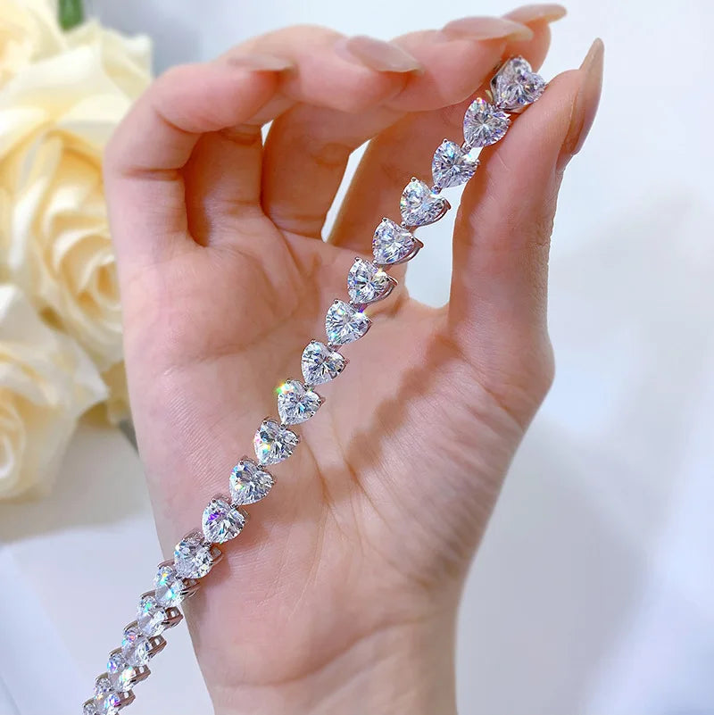 Shop Heart-shaped Moissanite Tennis Bracelets. 15.50 Carat. Genuine Moissanite.