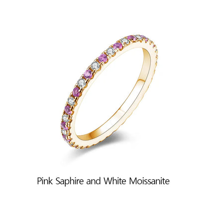 Luxury Moissanite Eternity Rings With Pink and Blue Sapphire.