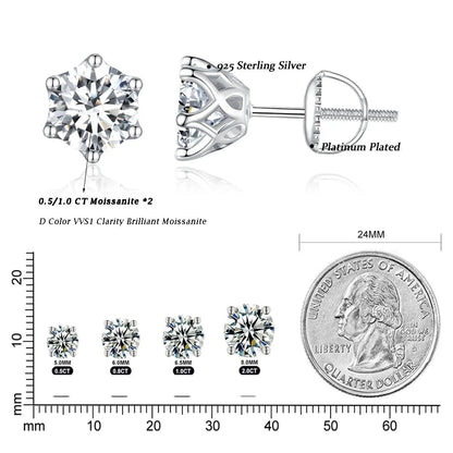 Moissanite Stud Earrings, 0.50 To 2.0 Carat. D VVS1 Genuine Moissanite.