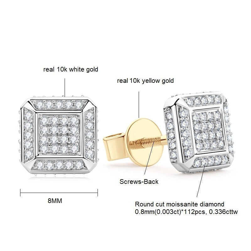 Luxury Moissanite Stud Earrings. D VVS1. 10K Yellow Gold.