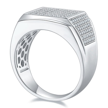 Moissanite Men's Rings. D VVS1. 18K White Gold Plated Silver.