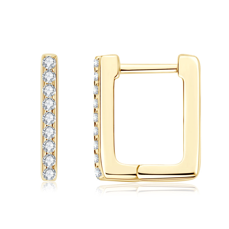 Square Shaped Moissanite Earrings. 18K Gold Plated Silver