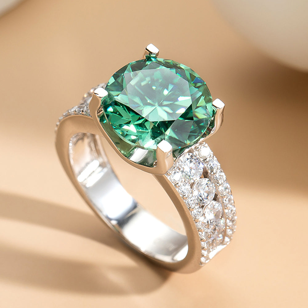 Luxury Green Moissanite Engagement Rings. 3.0 and 5.0 Carat.