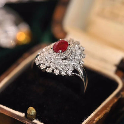 18K White Gold Ring with Natural Ruby & Real Diamonds.