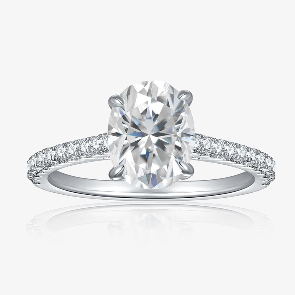 Oval Cut. Luxury Full Moissanite Engagement Rings. 2.0 Carat. D VVS1.