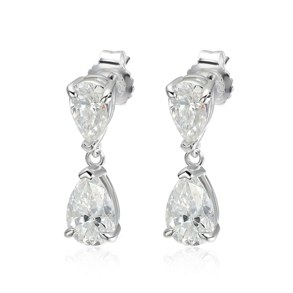 5.0 Carat Elegant Moissanite Drop Earrings - 18K Gold Plated Silver.
