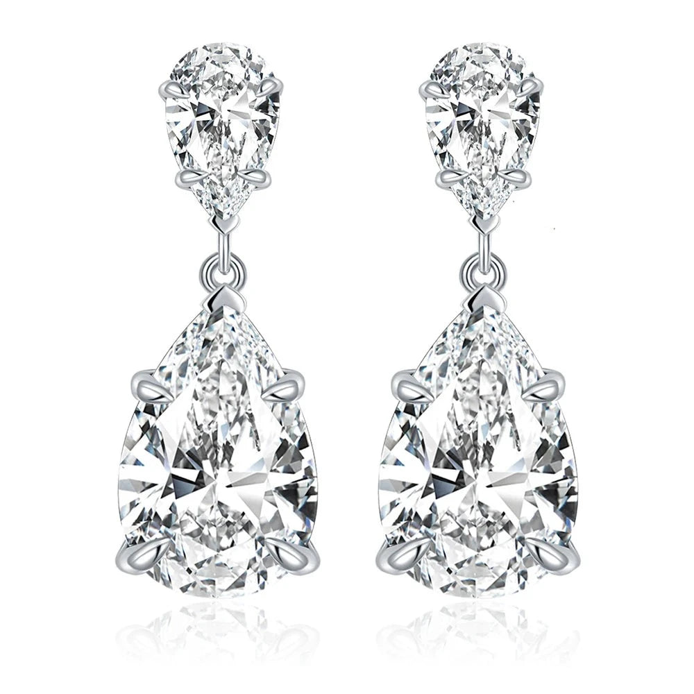 Luxury Pear Cut Full Moissanite Drop Earrings. 6.70 Total Carat. D VVS1.