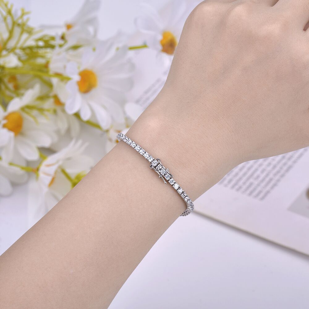 Luxury Moissanite Tennis Bracelets. D VVS1. 18K Yellow or White Gold Plated Silver.