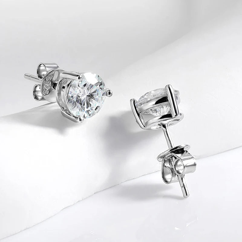 Moissanite Earrings. 2.0 To 6.0 Carat. Platinum-Plated Silver.