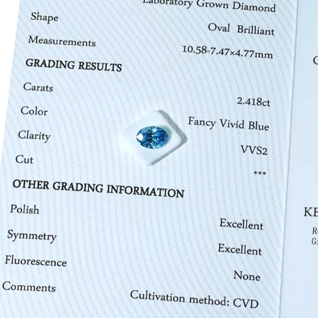 Loose Diamond. Fancy Vivid Blue. 2.41 Carat VVS2 Oval Cut. Lab-Grown Diamond