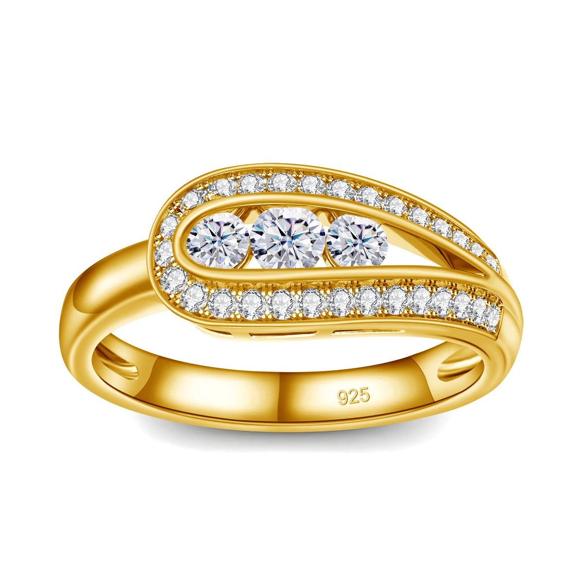 Elegant Moissanite Rings For Women. 18K Gold Plated Silver.