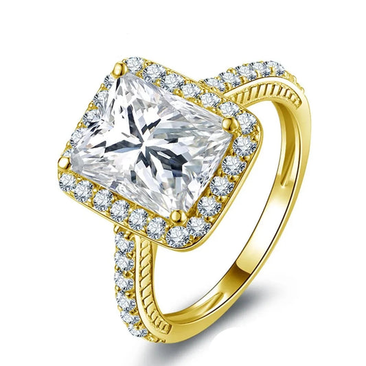 Luxury Moissanite Engagement Gold Rings. 4.0 Carat. Radiant Cut. D VVS1.