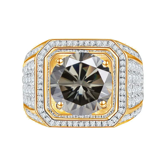 Luxury Colored Moissanite Men Rings. 1.0 - 2.0 Carat. 18K Gold Plated Silver.