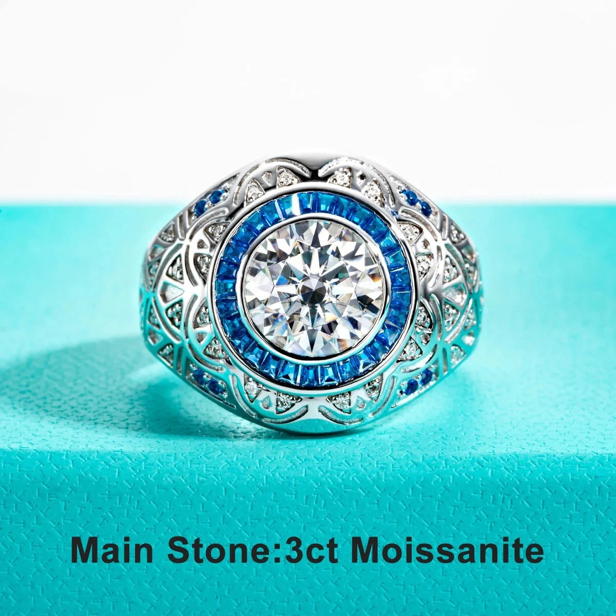 Moissanite Men's Rings. 3.0 Carat D VVS1. 18K Gold Plated Silve