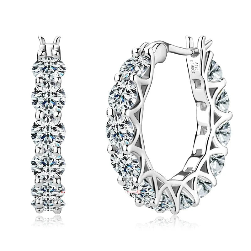 Moissanite Hoop Earrings for Women. Total 7.20 Carat. 4mm Moissanites.