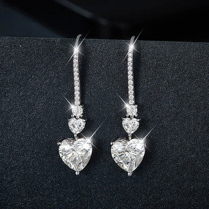 Elegant 4.0ct D VVS1 Moissanite Heart Cut Drop Earrings