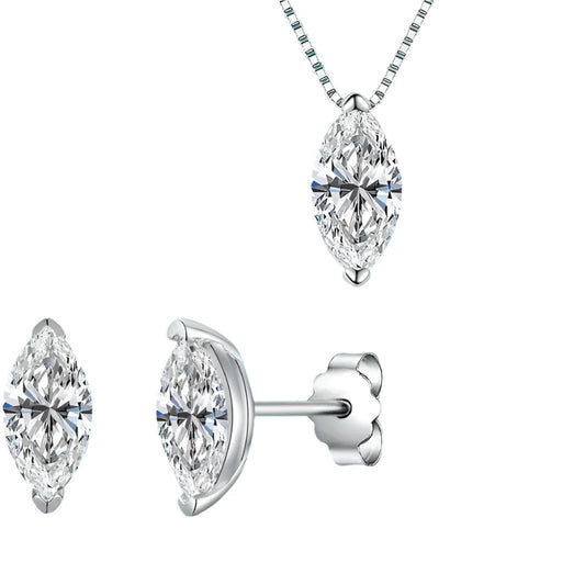 Genuine Moissanite Jewelry Set. Pendant Necklace, Earrings.
