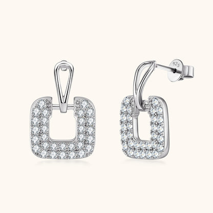 Luxury Square Moissanite Earrings 18K Gold Plated Silver