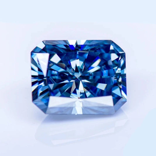 Loose Moissanite Gems. Royal Blue Color. Radiant Cut. 1.0 To 5.0 Carat.