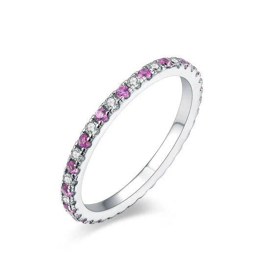 Luxury Moissanite Eternity Rings With Pink and Blue Sapphire.
