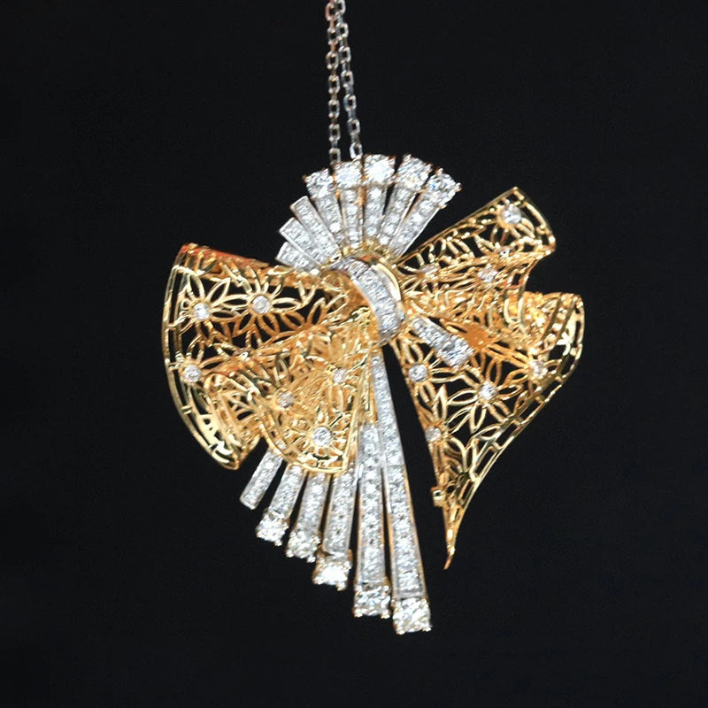 Luxury Natural Diamond Necklace - Brooch. 0.80 Carat. Diamond Jewelry.