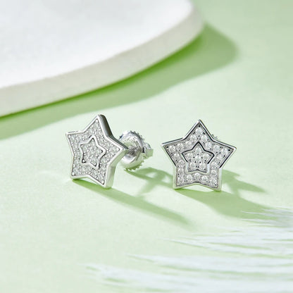 Star Shaped Real Moissanite Diamond Earrings. Iced Out Earrings.