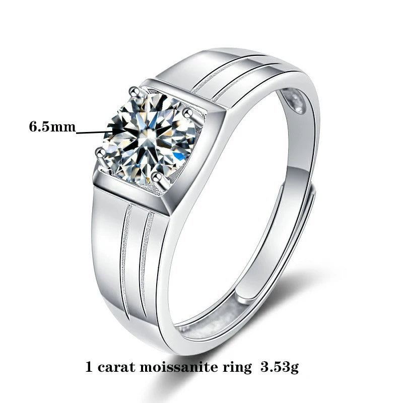 1.0 Carat Moissanite Men's Ring - Size Adjustable.