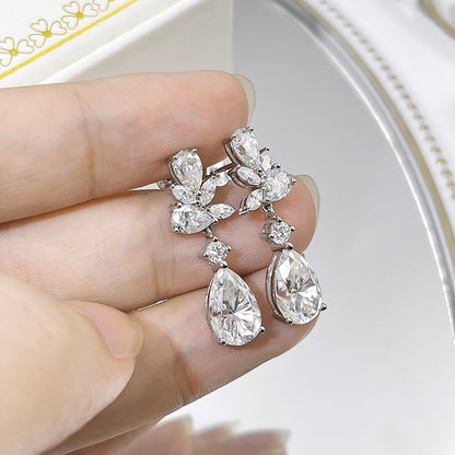 Luxury Moissanite Drop Earrings. Total 8.80 Carat. 18K Gold Plated Silver.