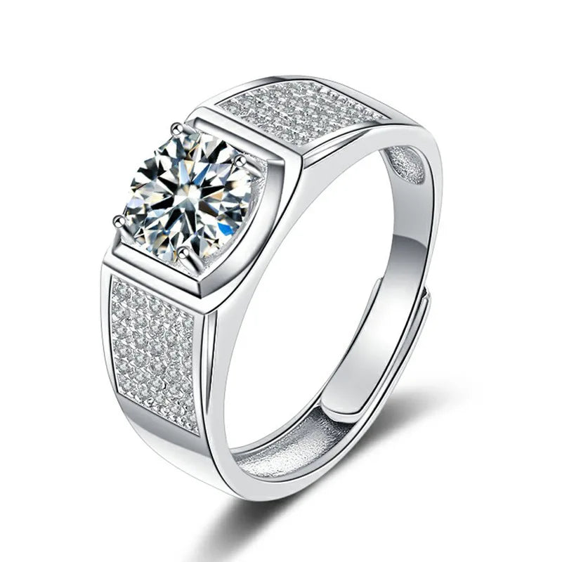 Elegant Men's 1.0 Carat Moissanite Gem Ring. Adjustable Size.