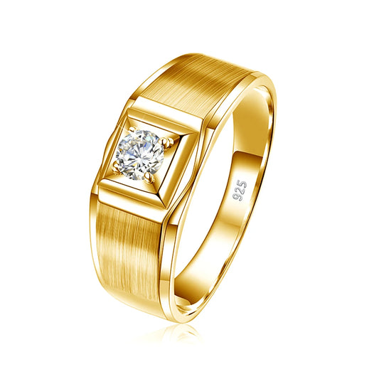 Moissanite Men's Rings. 0.80 Carat. 18K Gold Plated Silver Jewelry.