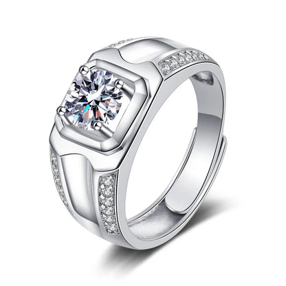 Adjustable Size Men's 1.0 Carat Moissanite Gem Ring.