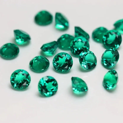 Lab Grown Emerald Diamond. Hand-cut Columbia Emeralds. Round Shape.