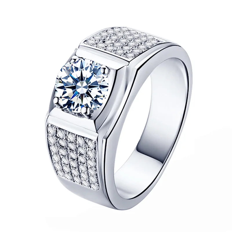 Moissanite Rings For Men. 1.0 - 2.0 Carat. 18K Gold Plated Silver.