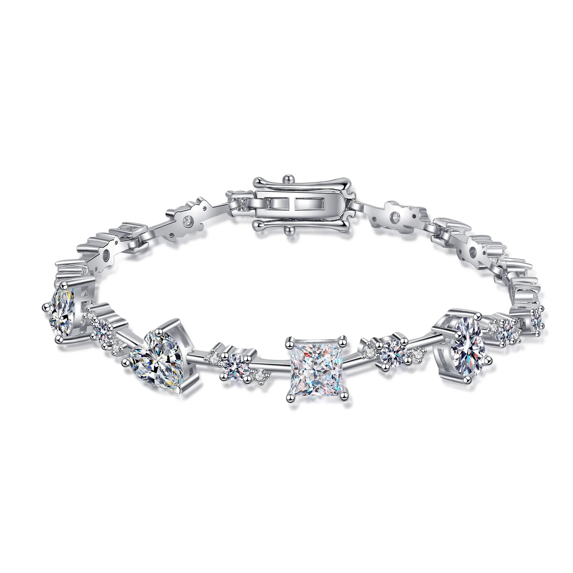 Elegant Multi-shaped Stones Moissanite Bracelets. Total 6.43 Carat. D VVS1.