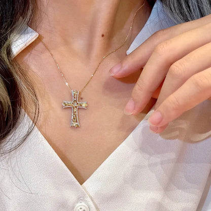 Luxury Natural Diamond Cross Pendant Necklace.