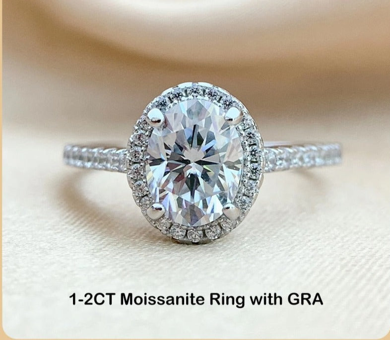 Oval Shape. Moissanite Diamond Engagement Rings. 2.0 Carat. D VVS1.