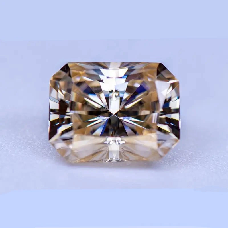 Loose Moissanite Gems. Tea Yellow Color. Radiant Cut. 3.0 Carat.