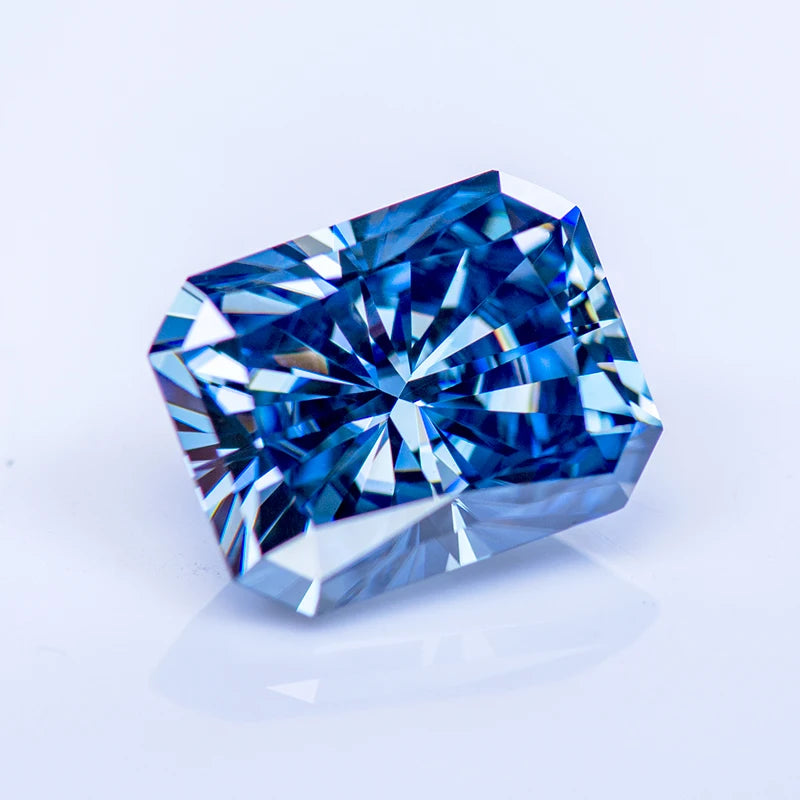 Loose Moissanite Gems. Royal Blue Color. Radiant Cut. 1.0 To 5.0 Carat.