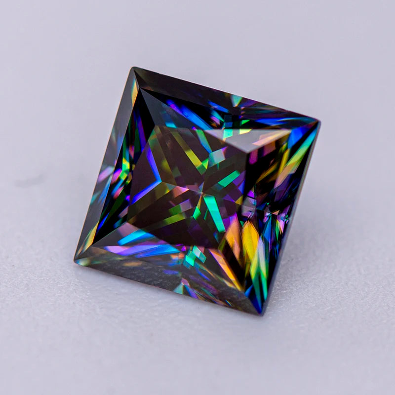 Moissanite Gemstone. Rainbow Color. Princess Cut. 1.0 To 5.0 Carat.