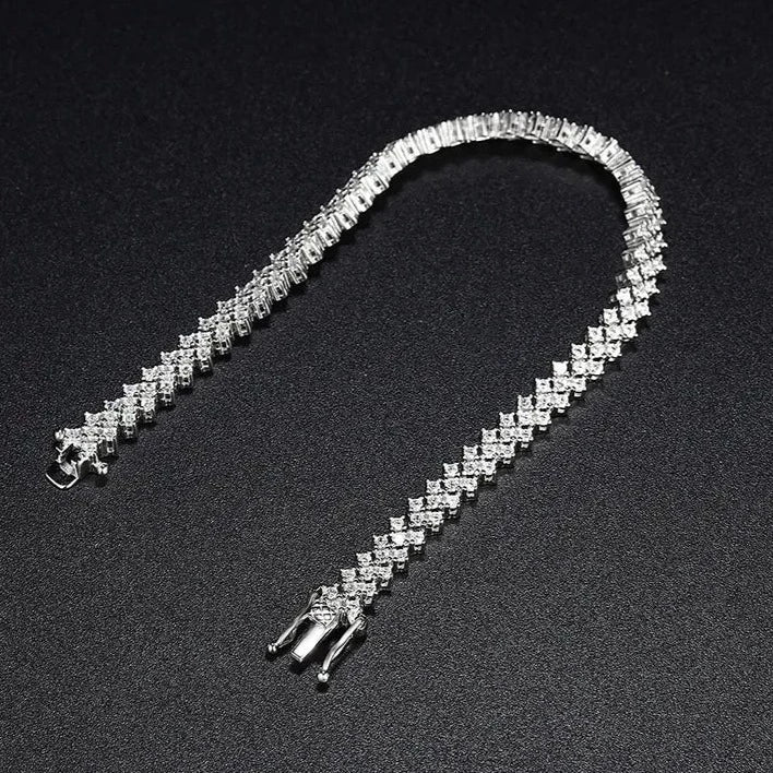 Luxury Moissanite Tennis Bracelets. 18K White Gold Plated Silver.