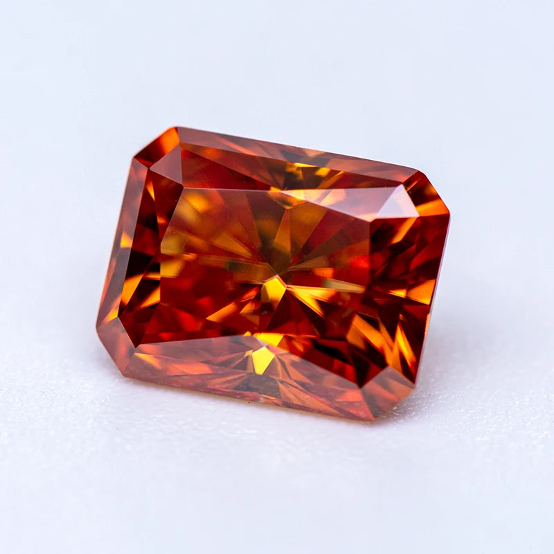 Loose Moissanite Stone. Orange Color. Radiant Cut. 0.50 To 5.0 Carat.