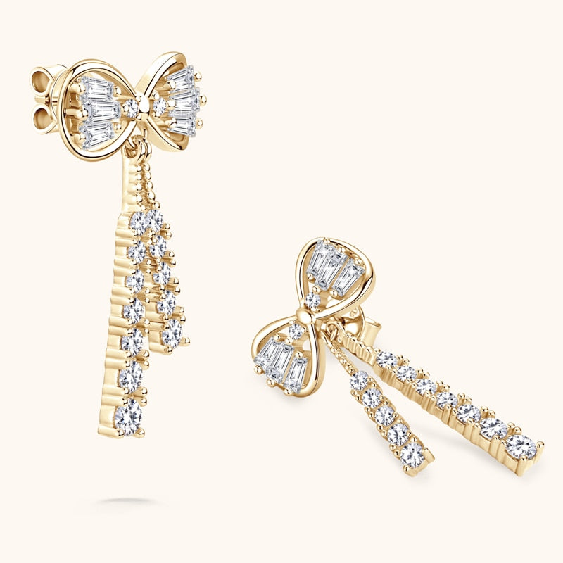 Genuine Moissanite Earrings. Elegant Gold Plated Silver Earrings.